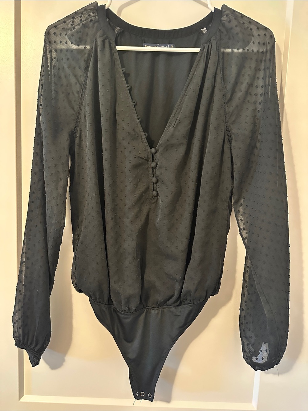 Abercrombie & Fitch Black Clipdot Chiffon Bodysuit Size Small Women’s
